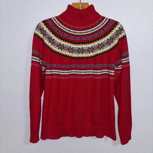 Pendleton Fair Isle Red Turtleneck Sweater Mens XL Vintage Cotton Knit Hole Flaw - Picture 1 of 10