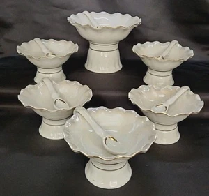 OOAK MINT VTG DRUZHKOVKA USSR OPALESCENT PORCELAIN CAVIAR SERVER SET W/GOLD TRIM - Picture 1 of 13