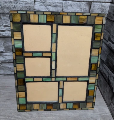 Vintage Stained Glass Collage Photo Picture Frame Decor Sculpture Art Green - Image 1 of 4