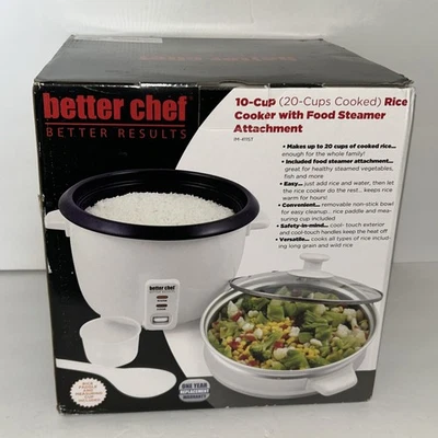 Olla arrocera y vaporera de alimentos Better Chef de 10 tazas (20 tazas cocidas) blanca NUEVA EN CAJA  Foto 1 de 4