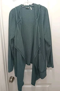 Logo Lori Goldstein XL Hoodie Open Front Drape Waffle Knit Cardigan Forest Green - Bild 1 von 6