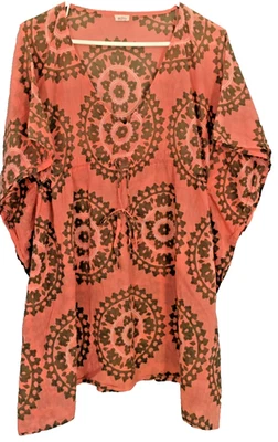 Echo Swim Cover Up Womens One Size Coral Pink Green Medallion Print Tunic Boho - Image 1 of 4