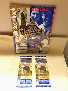 1995 World Series Stamped Tickets (2) Game 3 + Scorebook/Braves @ Indians-Mint - Picture 1 of 20