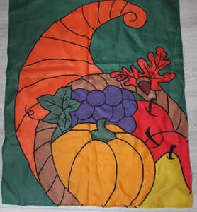 Vintage Garden Flag 28x40 Green Thanksgiving Cornucopia Harvest Seasonal 1994 - Picture 1 of 10