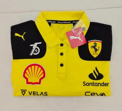 F1 Puma Ferrari Polo shirt DRIVER Yellow Monza 2022 Charles Leclerc C Sainz S - Immagine 1 di 4