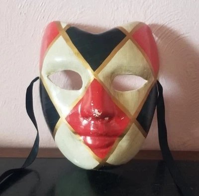 Vtg Harlequin Venetian Face Mask Carnival Italian Jester Hand Painted 8.5 X 6.5 - Image 1 of 4