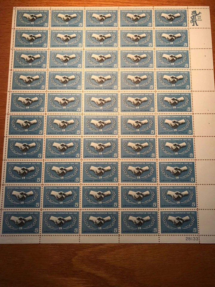Full Mint Sheet of 50 U.S. Stamps International Cooperation Year 1965 -5 cent - Image 1 of 1