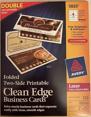 Business Cards | Avery | Folded Double 2-Sided | 5820 | 120 cnt. | 2''x3.5 | NOS - Image 1 of 2