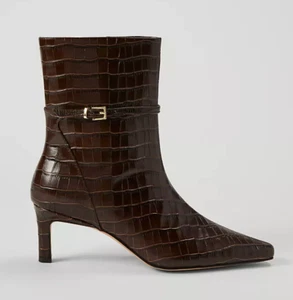 NUEVO ANN TAYLOR MARRÓN CORREA AL TOBILLO CADENA COCODRILO TACÓN BOTINES BOTAS TALLA 10 - Imagen 1 de 5