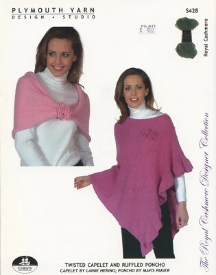 Plymouth Yarn Knitting Pattern S428 Twisted Capelet and Ruffled Poncho - Image 1 of 3