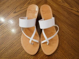 IL SANDALO Italia TESORONE BROTHERS White Leather Thong Sandals Size 37 US 6 1/2 - Picture 1 of 4
