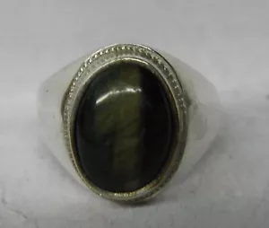 MENS STERLING SILVER CATS EYE CHRYSOBERYL  RING SIZE 9 1/2 NR - Picture 1 of 4