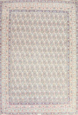 Alfombra Paisley Semi-Antigua Kirman Hecha a Mano Marfil Lana Alfombra Oriental 10'x13' Foto 1 de 4