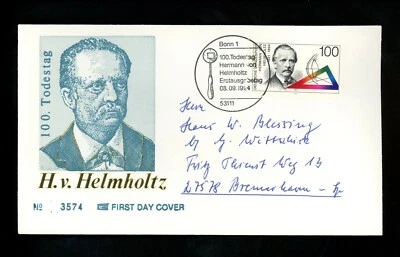 Postal History Germany FDC #1867 Hermann Von Helmoltz science math 1994 - Image 1 of 2