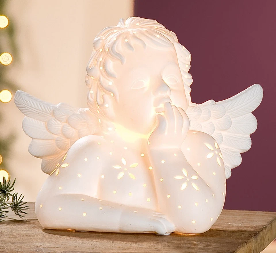 Gilde Porzellan Lampe Engel Raffael Engelbüste Tischleuchte 25 cm breit 22677 - Bild 1 von 1