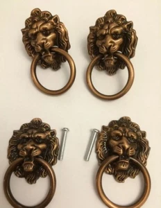 6X Lion Head Handles,Copper Lion ring pull,vintage chest Drawer Metal Knob - Picture 1 of 6