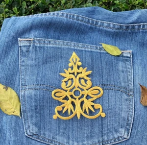 Elegant Gold Floral Embroidered Patch Iron-On 3" x 4” Applique for Jackets Bags - Picture 1 of 2