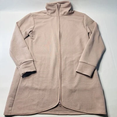 MPG Mujer Grande Malva Rosa Acanalado Chaqueta Cremallera Frontal Cuello Alto Cárdigan Deportivo Foto 1 de 4