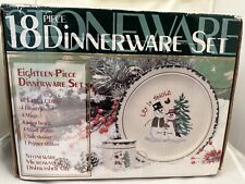 Christmas LET IT SNOW 16 PC Stoneware 4 Place Setting Dish Set Snowman *D48