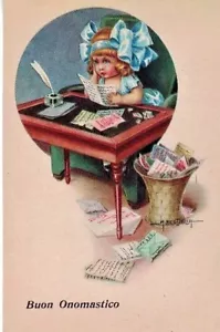 BERTIGLIA Bambina scrive lettera Buon onomastico Childrens PC Circa 1920 - Imagen 1 de 1