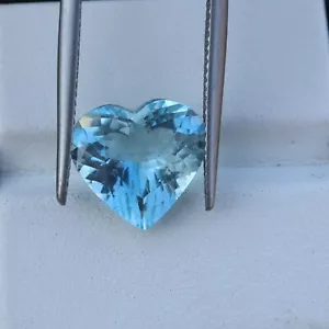 4.77 Cts 11.8x12.7 MM Natural Medium Blue Aquamarine Heart Cut Gemstone - Picture 1 of 11