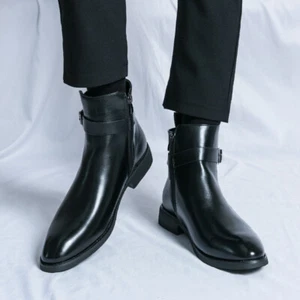 Men Chelsea Casual Leather Business Boots Fashion British Style Pointed Toe Shoe - Picture 1 of 9