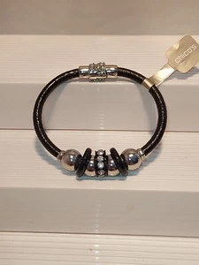 New~**CHICOS 8" BRACELET**~Black Cord~SILVER TONE~Rhinestones~MAGNET SLIDE CLASP - Picture 1 of 5