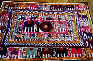 Antique Indian Ethnic Tapestry Mirror Silk Embroidered Rabari Tribal Wall Decor - Picture 1 of 8