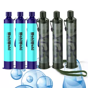 Personal Water Filter Straw Outdoor Survival Filtration Purifier Camo+Blue,6PACK - Picture 1 of 16