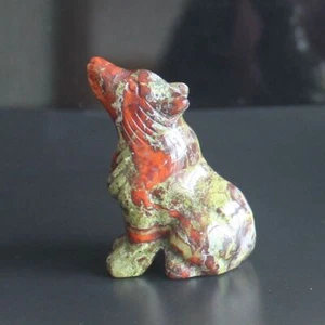 Geschnitzter Edelstein Drache Blut Jaspis Wolf Figur Tier Schnitzerei Wohndeko 2'' - Bild 1 von 6