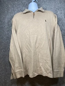 Polo Ralph Lauren Mens Size 2XL Beige Pullover Sweater Quarter Zip Cotton Pony - Picture 1 of 15