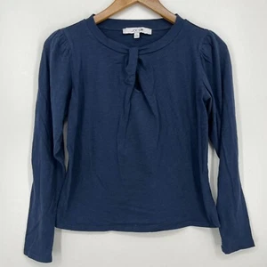Joe's Jeans Blouse Women's Size S Blue Long Sleeve Crew Neck Knot Accent - Picture 1 of 8