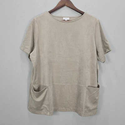 Top Jill XL Beige Imitación Gamuza Manga Corta Bolsillos Otoño Foto 1 de 4