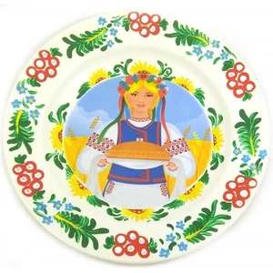 Souvenir plate painted with Ukrainian woman with loaf of bread - Picture 1 of 1