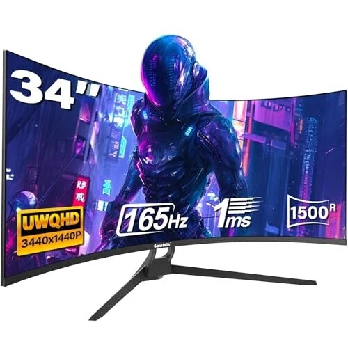 Gawfolk Curved Gaming Monitor 165Hz 34-inch Ultra Wide 4K 3440x1440P 1ms 1500R - Image 1 of 4