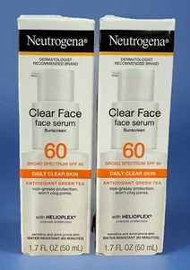 2 Pack Neutrogena Clear Face Serum Sunscreen w/ Green Tea SPF 60+ 1.7oz X2 11-26 - Picture 1 of 2