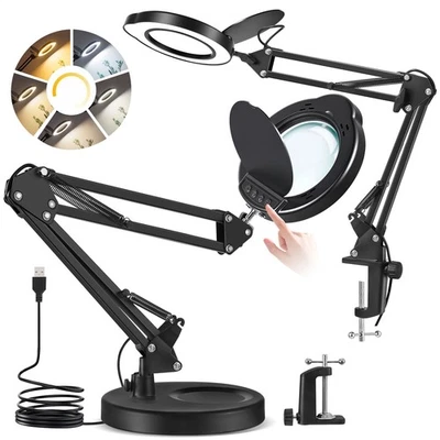 Lupe mit Licht und Ständer LED Licht Desktop Stand Leselupe Vergrößerung 10X-15X - Bild 1 von 4