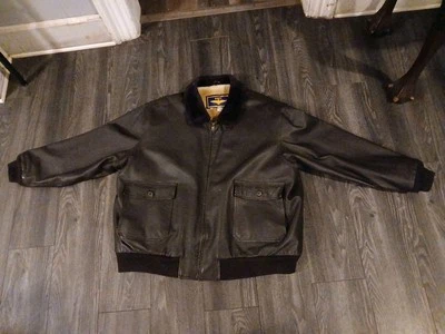 De Colección Chaqueta de Bombardero de Vuelo de Pilotos de Cuero Forrado de Cuero Aerotransportado Azul Marino 3XL Alta Foto 1 de 4