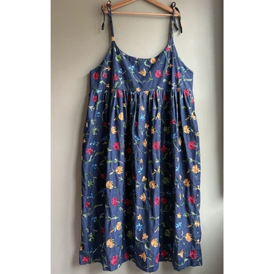 Vestido Boho Floral Bordado Denim Tire Midi Maxi Cottagecore Festival 2X Foto 1 de 4