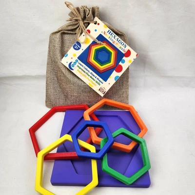 Toddlers Kids Toy HEXAGON Nesting Puzzle Sort Size Color Fine Motor Learning - Image 1 of 3