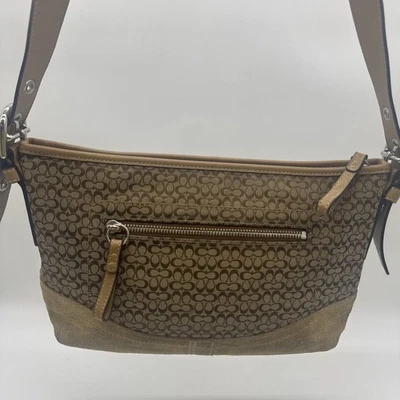 Coach Signature C Jacquard Suede Hobo Shoulder Bag Purse Tan Brown F10945 - Image 1 of 4