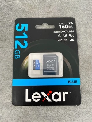 Lexar 512GB microSDXC UHS-1 u3 v30 160MB/s - Lexar Blue - Image 1 of 2