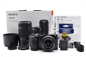 [ TOP MINT ] Sony Alpha a6100 24.2MP Black ILCE-6100 Lens 16-50mm 55-210mm w/Box - Picture 1 of 12