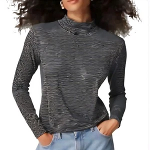 JONES SPORT Black & White Stripe Long Sleeve Pullover Mock Neck Tee size SMALL/M - Picture 1 of 10