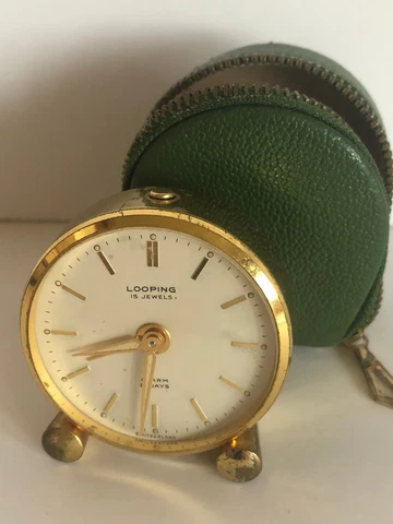 LOOPING 15 Jewels 8 day  Swiss Travel clock with Leather case Beautiful! Cover