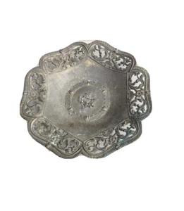 VTG Filigree 3D Roses Bronze Reticulated Basket Bowl Trinket Dish Made Italy MCM - Picture 1 of 8