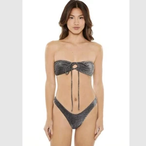 Forever 21 Woman’s Shimmer Brazilian Bikini Bottom Black Silver Swim Small S - Picture 1 of 6