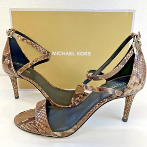 Michael Kors Ava elegante mittelhohe Schlangenleder-Sandalen – trüffelfarben Größe 8,5 - Bild 1 von 15