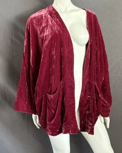 Anthropologie Esme Velvet Kimono Jacket Open Cardigan Red Rose Pink L Excellent - Picture 1 of 11