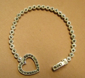 VINTAGE MARKED .925 STERLING SILVER 7" MARCASITE HEART 12 GRAMS BRACELET - Picture 1 of 7